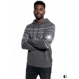 American Eagle Sweater Mens Size M Gray Aztec Southwestern Hooded Wool Blend